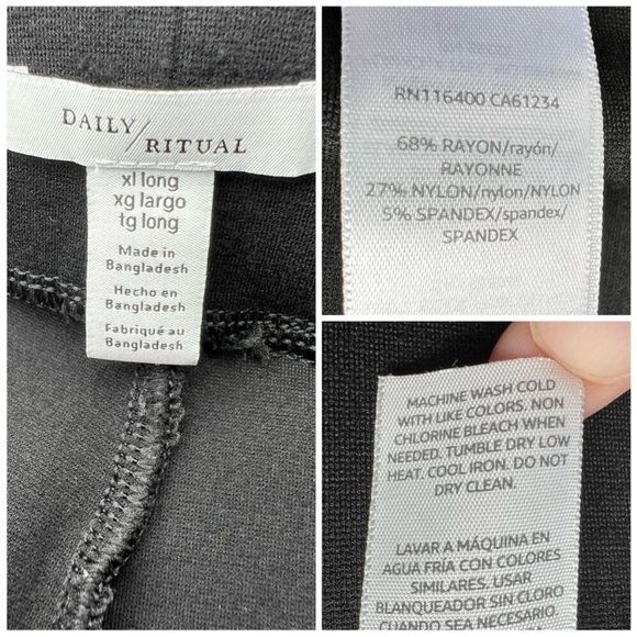Daily Ritual Pants Ponte Knit Pull On Black Leggings XL Long Excellent - Picture 3 of 3